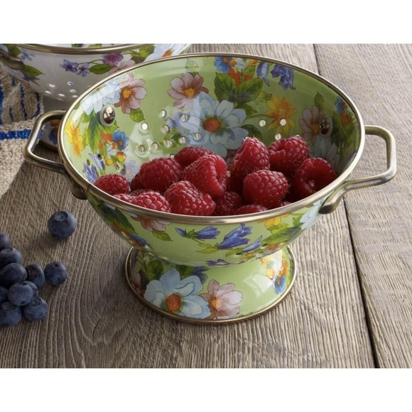 Makenzie Childs Green Flower Market Colander Small Floral Cottage - Picture 11 of 12